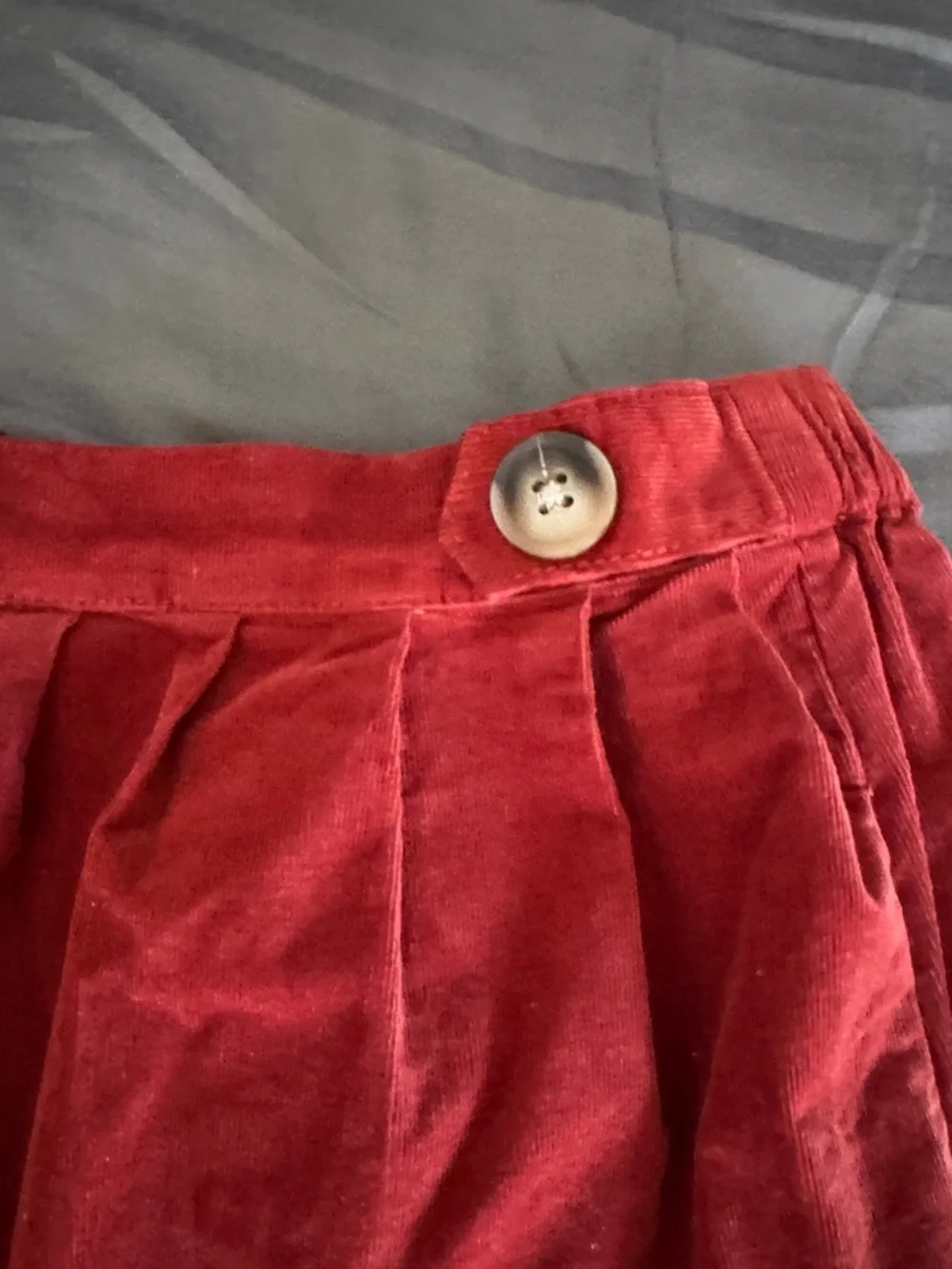 Copper Key Red Corduroy Pleated Skirt with Button Detail / AA37